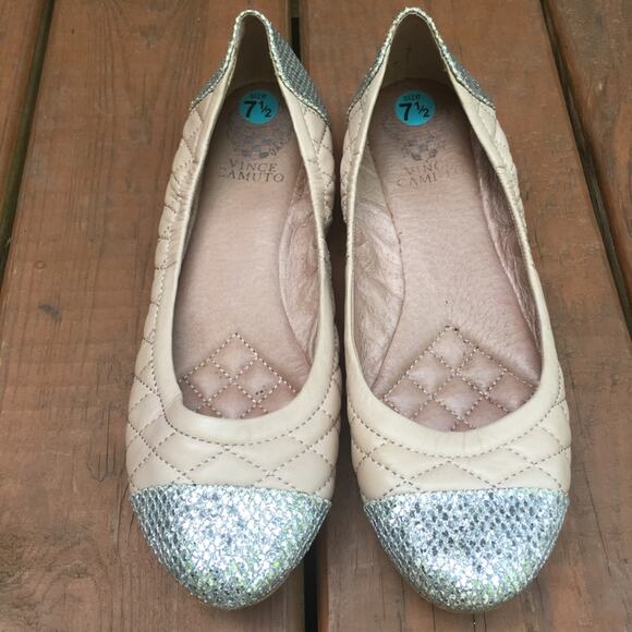 Vince Camuto Shoes - Vince Camuto Fawna Ballet Flats Shoes Slip On Tan Silver Sparkle 7.5